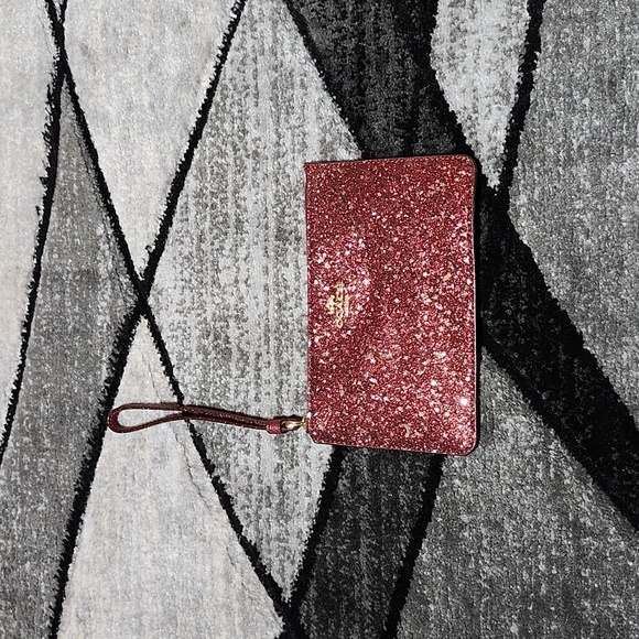 COACH GLITTER STAR MAROON & GOLD WRISTLET WALLET - Picture 1 of 14